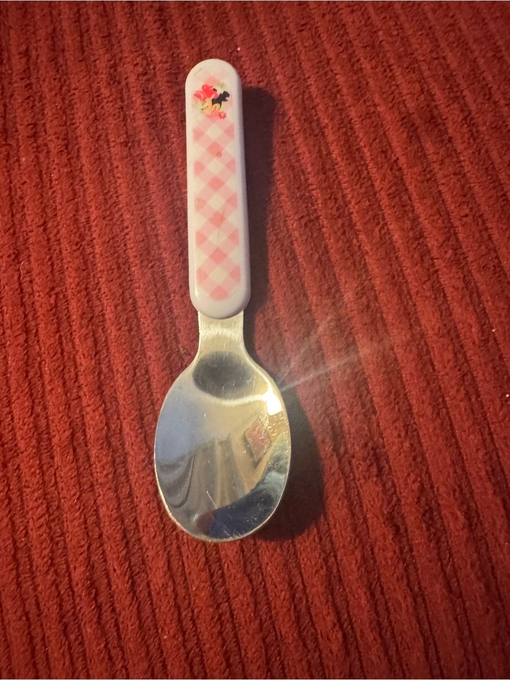 Pink Checkered Kids Spoon Minnie Mouse